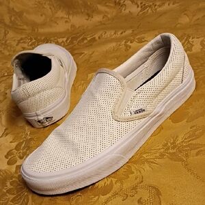 VANS  White Leather Perforated Slip-On Shoes Women's 8.0 Men's 6.5